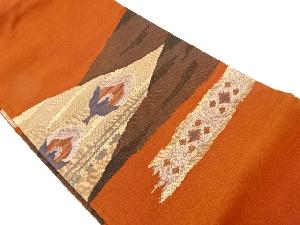 手織り紬抽象花模様織出し名古屋帯